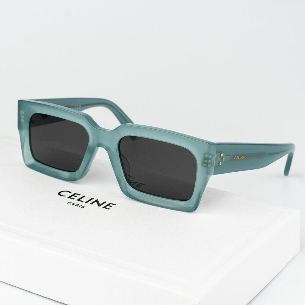 Celine  3 DOTS Men Sunglasses Light Green Grey Square CL40280U 93A BRAND NEW